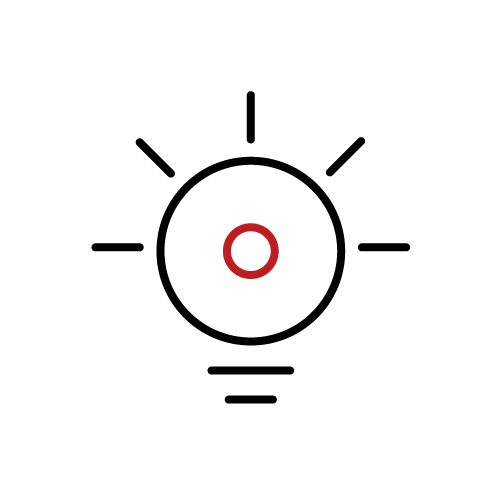 Lightbulb icon with a red center circle, representing AI-generated insights and ideas.