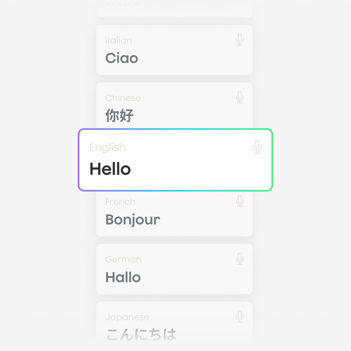 Plaud app interface highlighting multi-language transcription support for English, Italian, Chinese, and French.