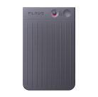 Front view of the slim, grey PLAUD NOTE AI voice recorder featuring vertical ridges and a recording switch.