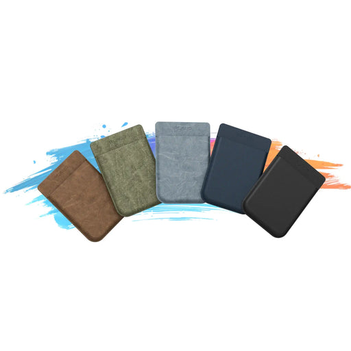 Five PLAUD NOTE protective cases shown in brown, olive, light blue, navy, and black.