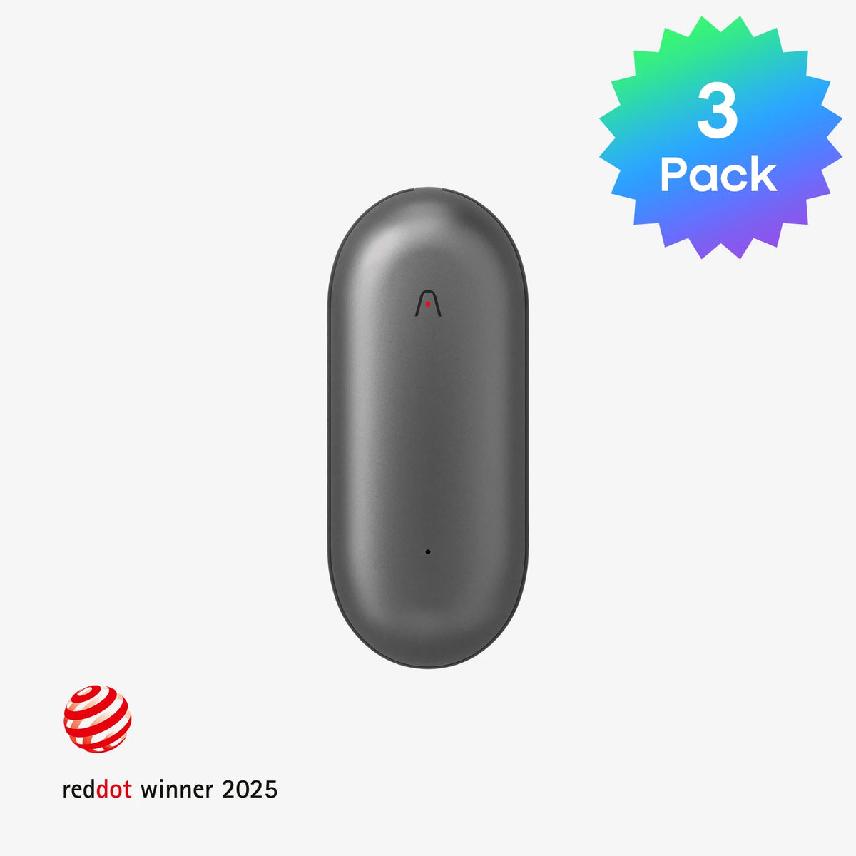 3 Pack of the Space Gray PLAUD NotePin AI voice recorder, a Red Dot Winner 2025.