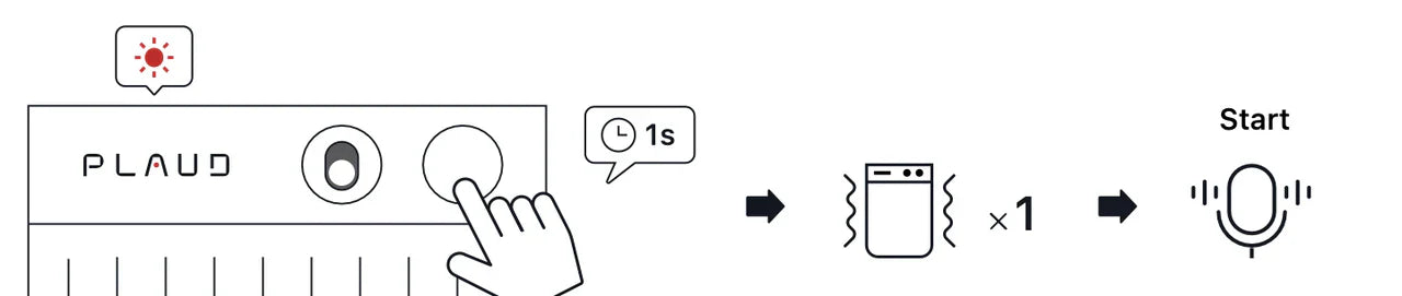 Press the PLAUD NOTE button for 1 second to trigger one vibration and start recording.