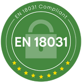 Green EN 18031 Compliant certification seal indicating cybersecurity and data protection standards.