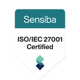 Sensiba ISO/IEC 27001 Certified badge for data security.