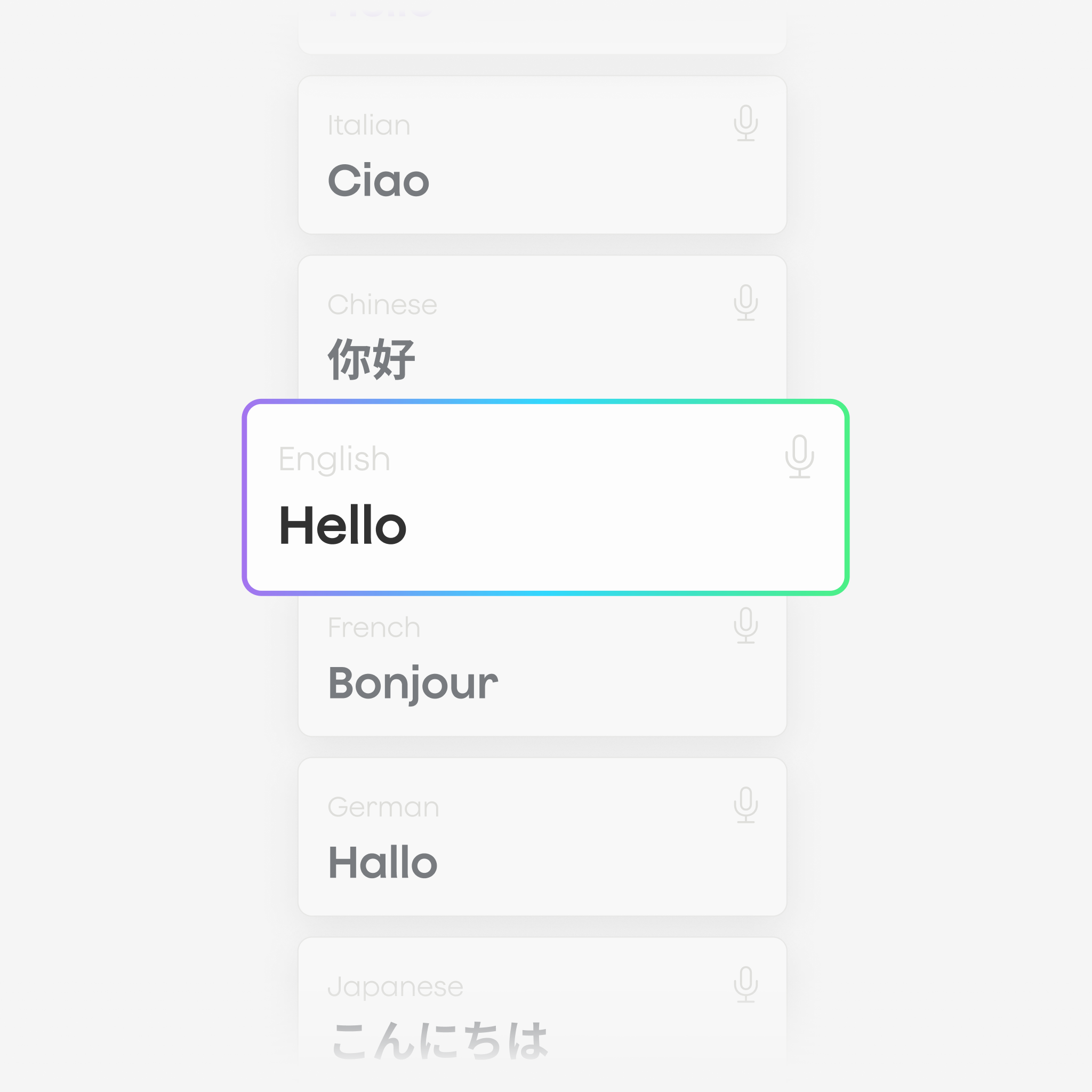Plaud app interface highlighting multi-language transcription support for English, Italian, Chinese, and French.