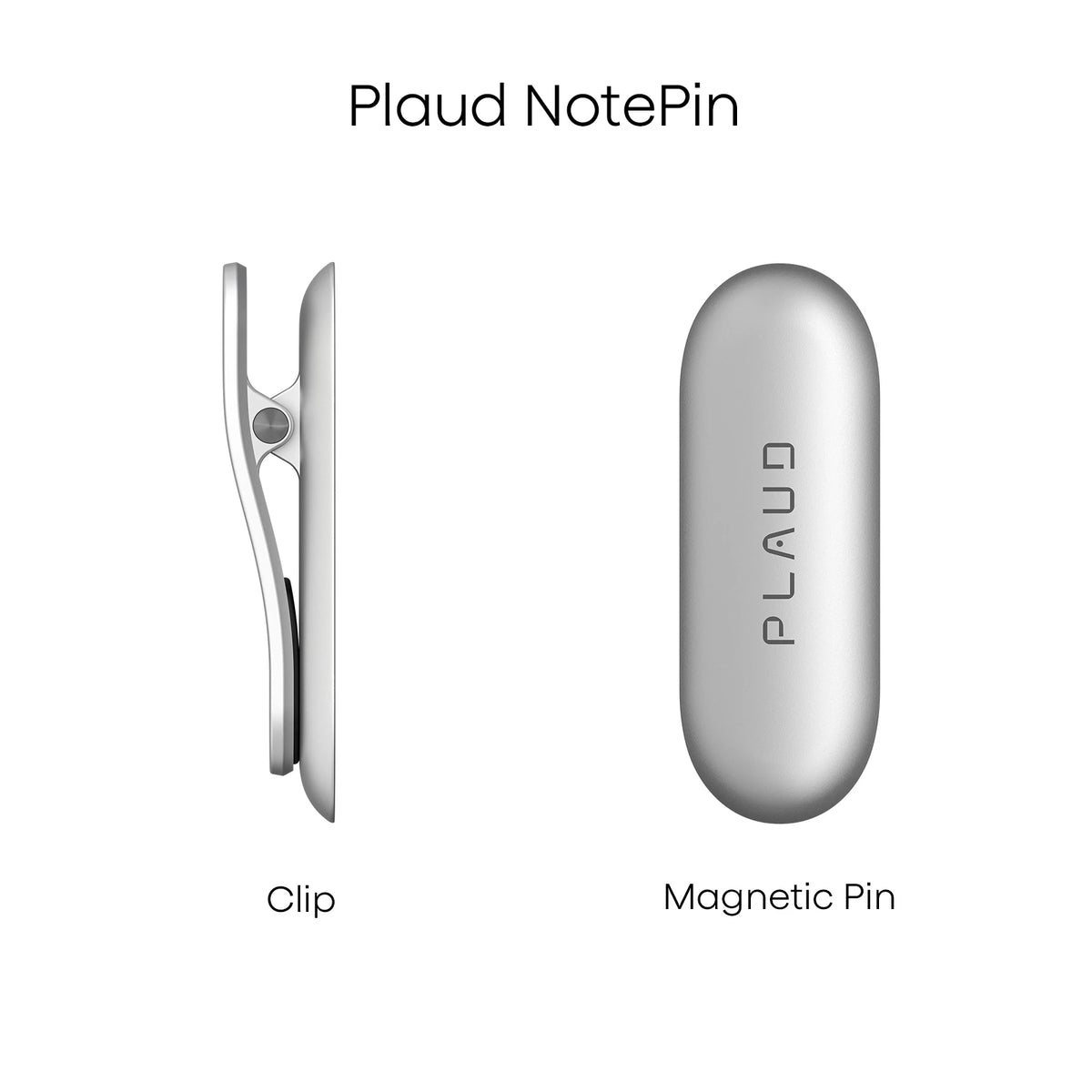 Plaud NotePin wearable AI recorder featuring a clip and magnetic pin attachment options.