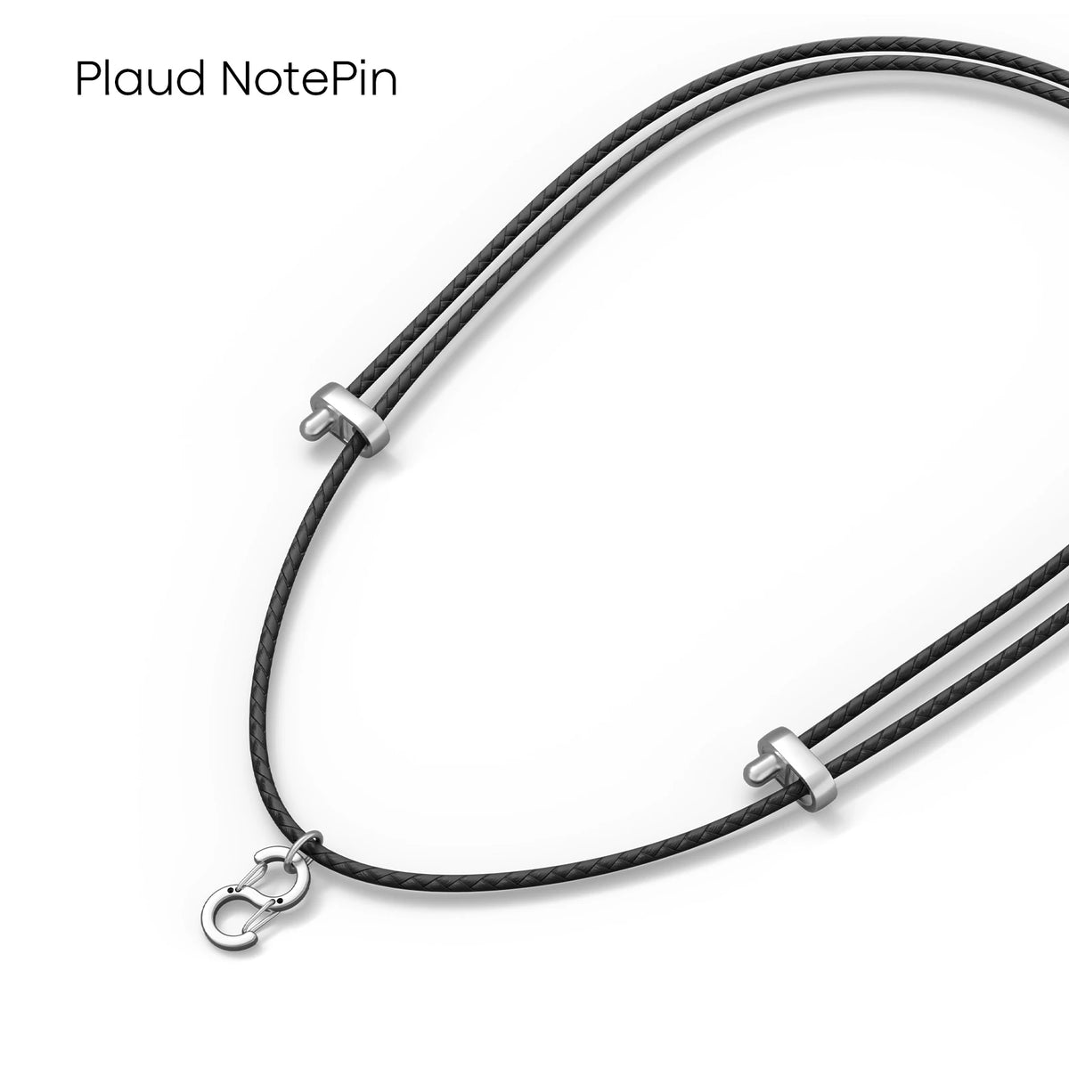 Plaud NotePin necklace accessory with a black braided cord and silver metal attachment clip.