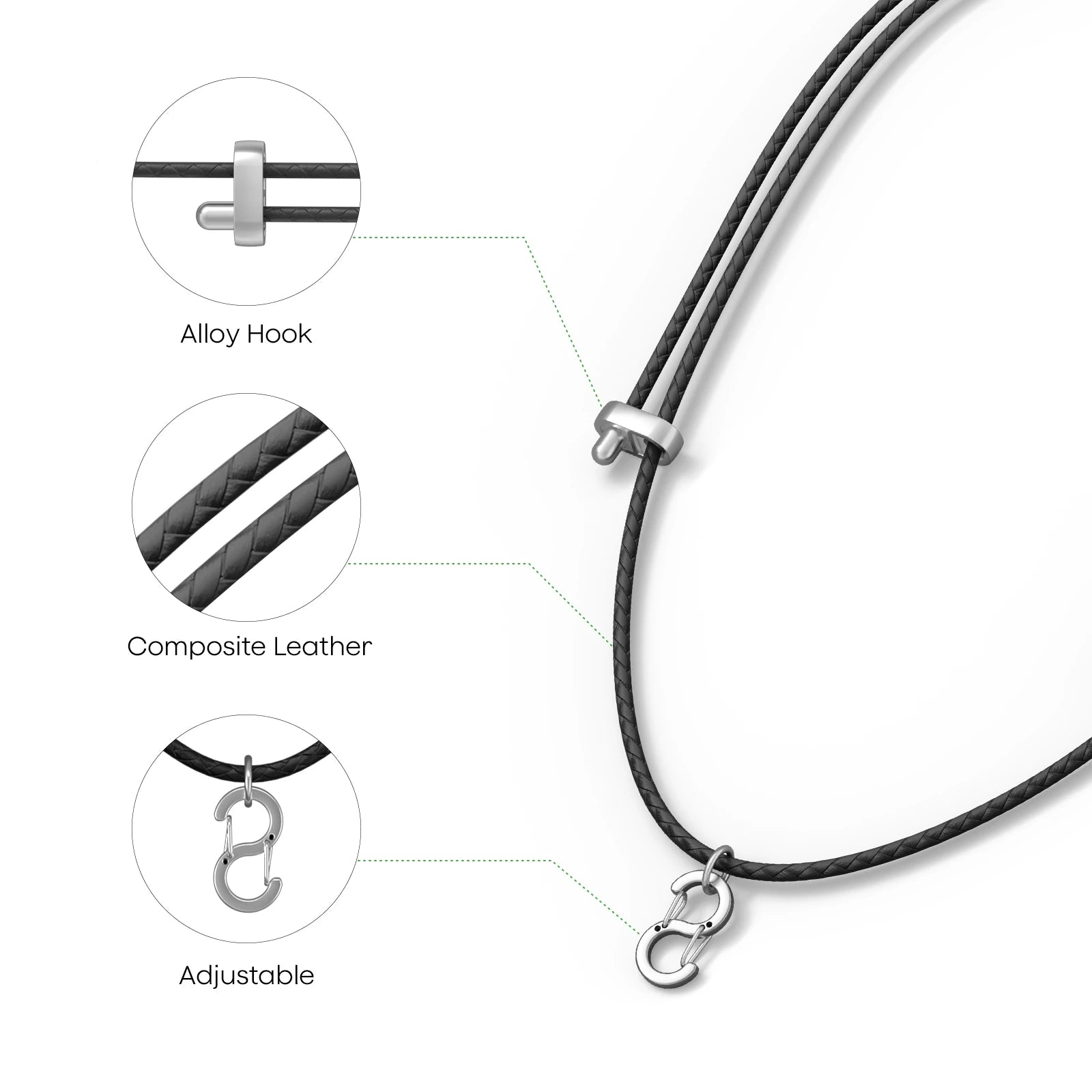 Plaud NotePin lanyard with alloy hook, braided composite leather, and adjustable metal clip.