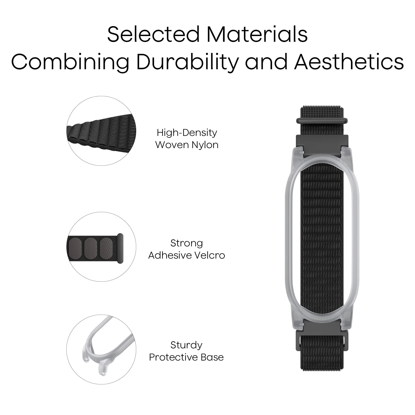 Plaud NotePin wristband materials: high-density woven nylon, strong adhesive velcro, and a sturdy protective base.