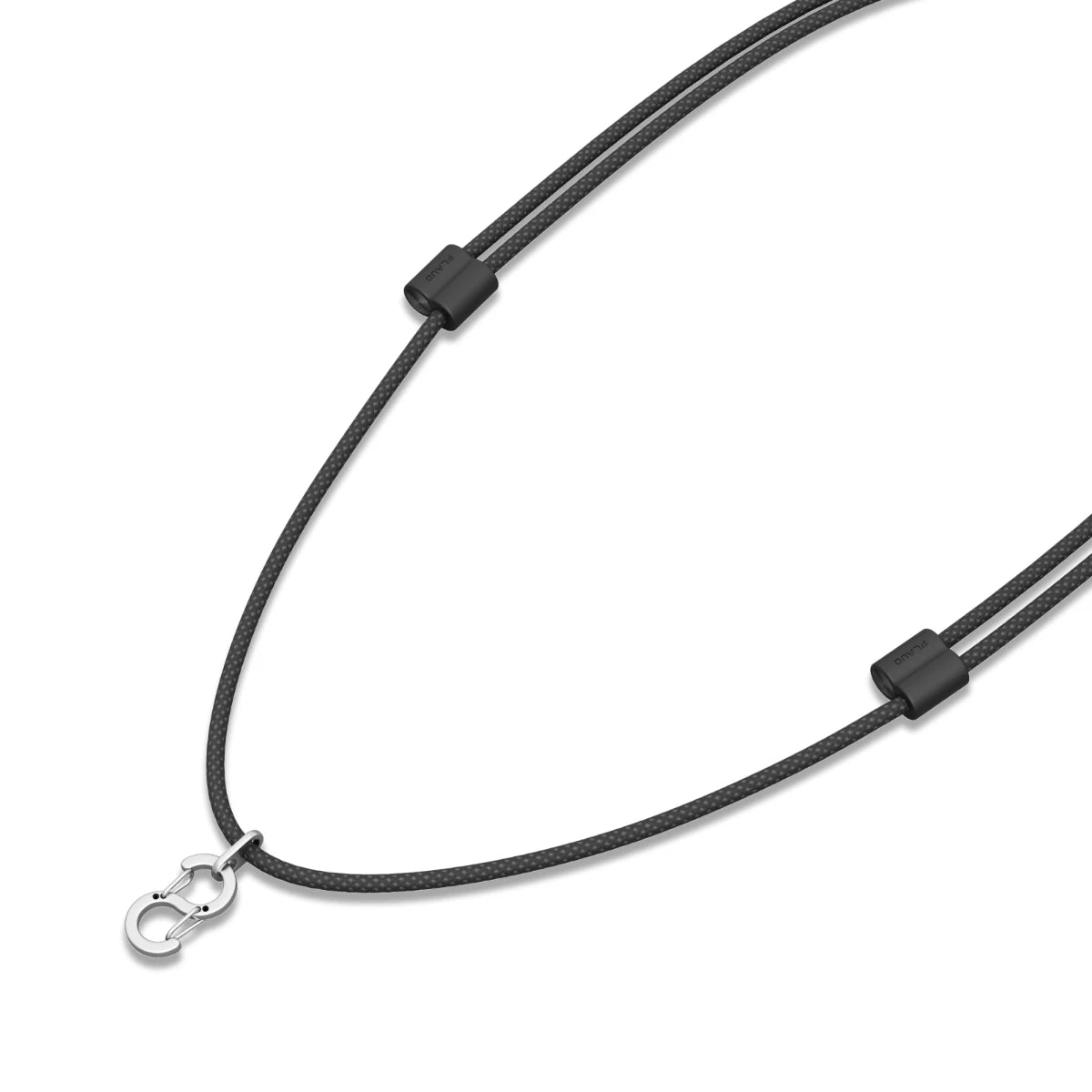 Black braided lanyard for Plaud NotePin featuring a silver carabiner clip and adjustable sliders.