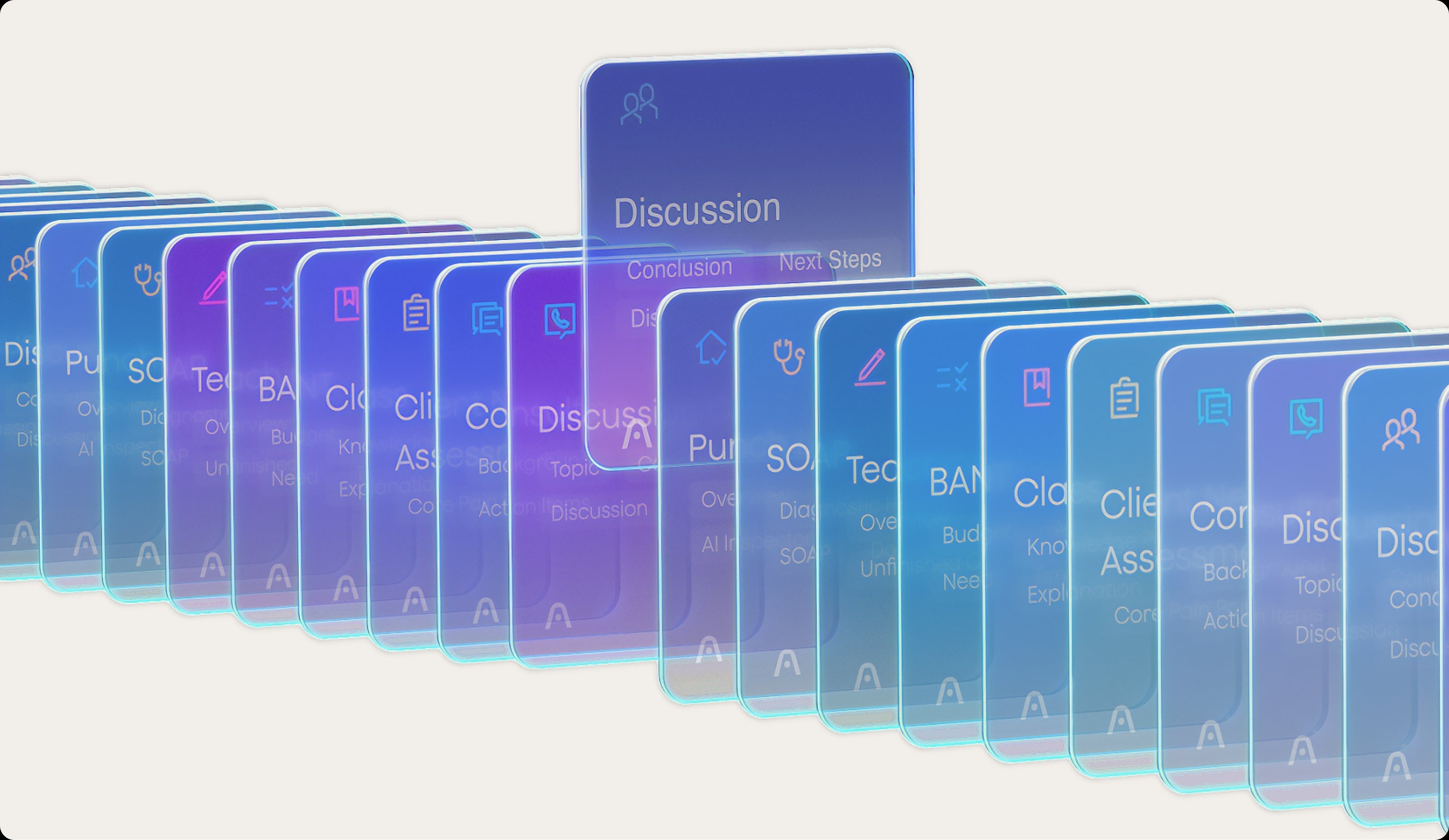 A variety of PLAUD AI summary templates for professional scenarios like discussions, client assessments, and technical notes.