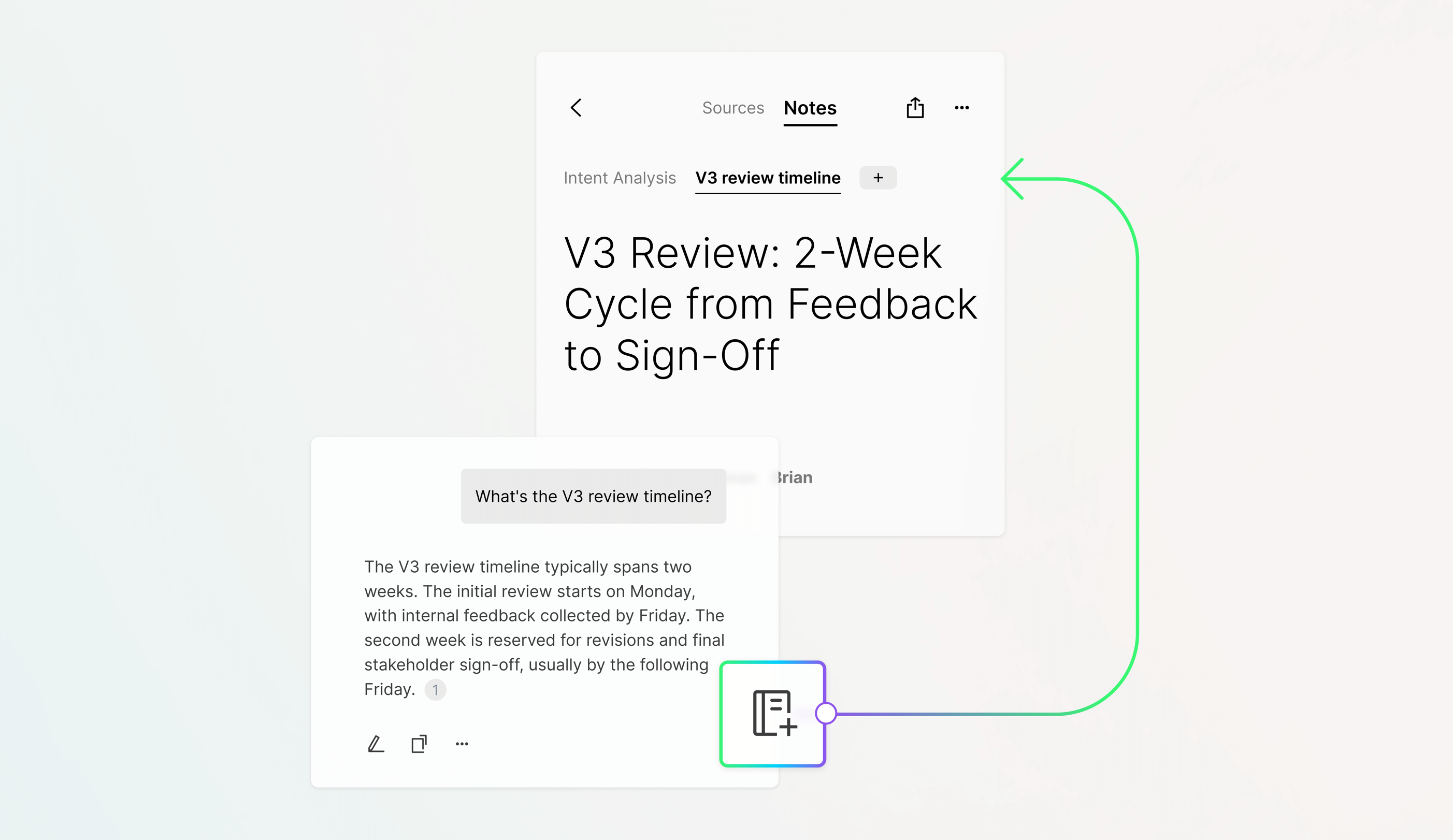 PLAUD Intelligence UI showing an AI chat response being converted into a structured note for a project timeline.