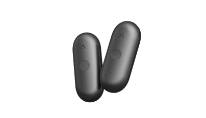 Two sleek, black, oval-shaped NotePin S[TEST] electronic devices with a highlight button and indicator light on each, positioned side by side against a plain white background. Each device offers an impressive 20-hour battery life.