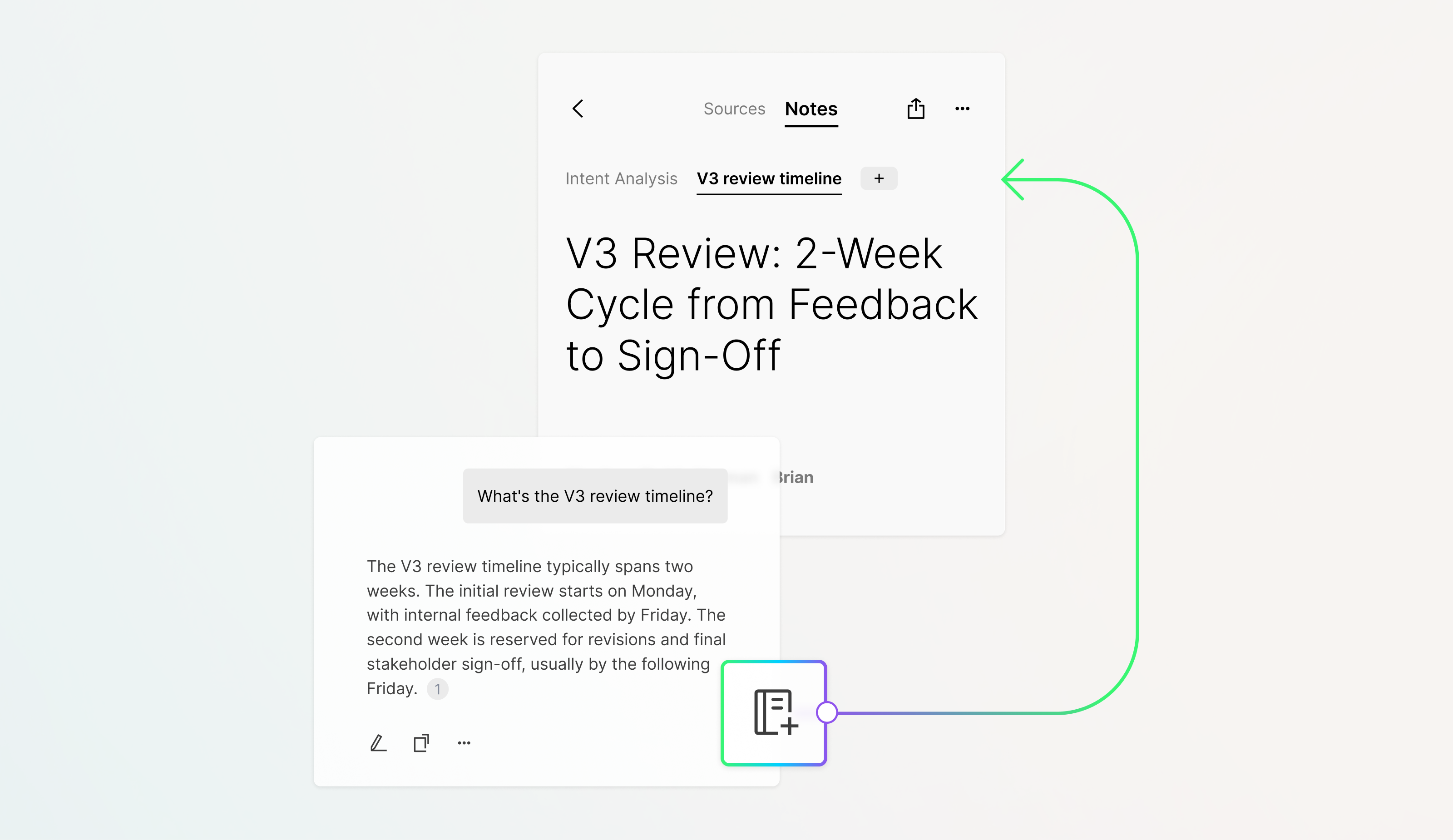 PLAUD Intelligence AI chat providing a detailed answer about a project timeline based on meeting notes.