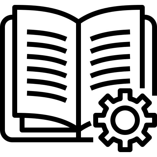 Open book and gear icon representing a user manual or configuration.