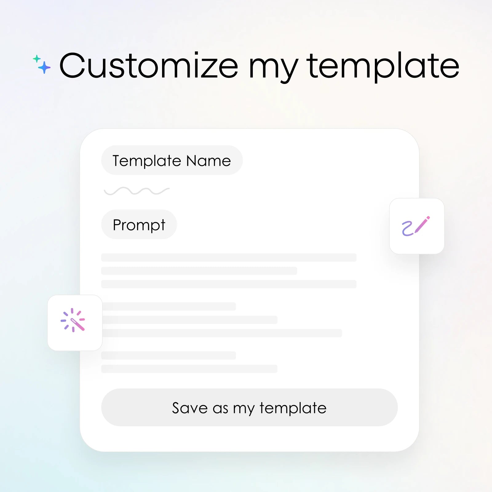 Interface mockup for Plaud Intelligence showing how to customize and save AI summary templates.