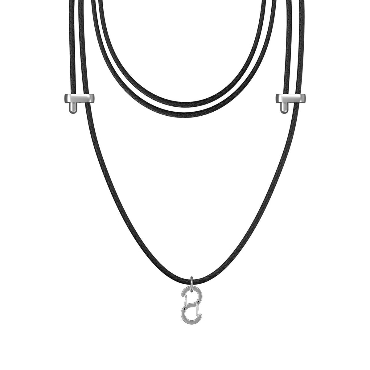 Black cord lanyard for Plaud NotePin with silver-toned metal clips and an S-hook attachment.
