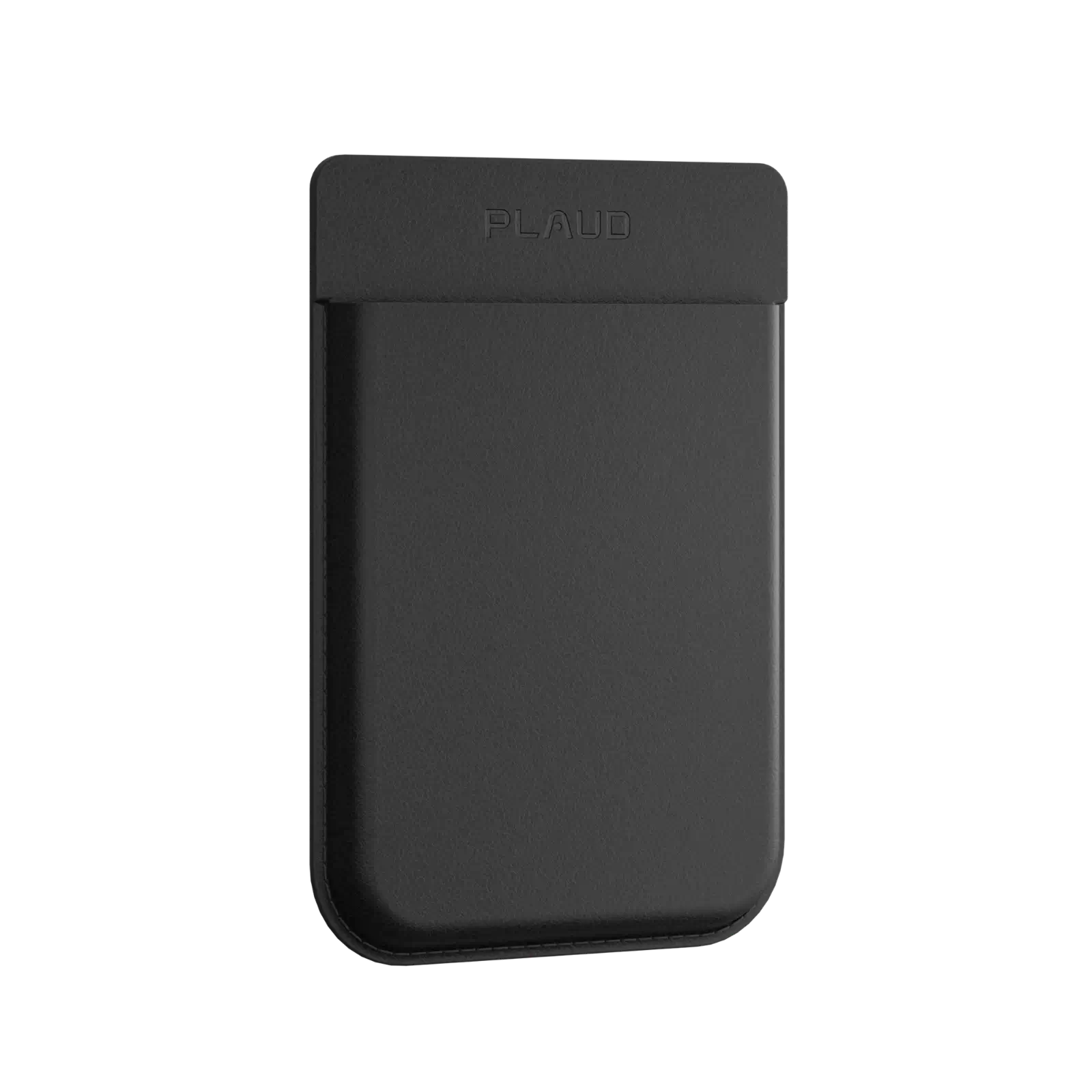 Black PLAUD NOTE AI voice recorder inside its sleek, minimalist protective case.