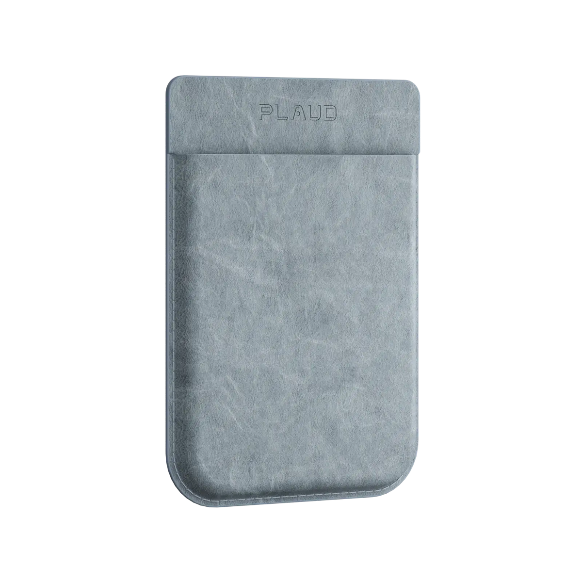 Grey textured leather case for the Plaud Note AI voice recorder featuring an embossed Plaud logo.