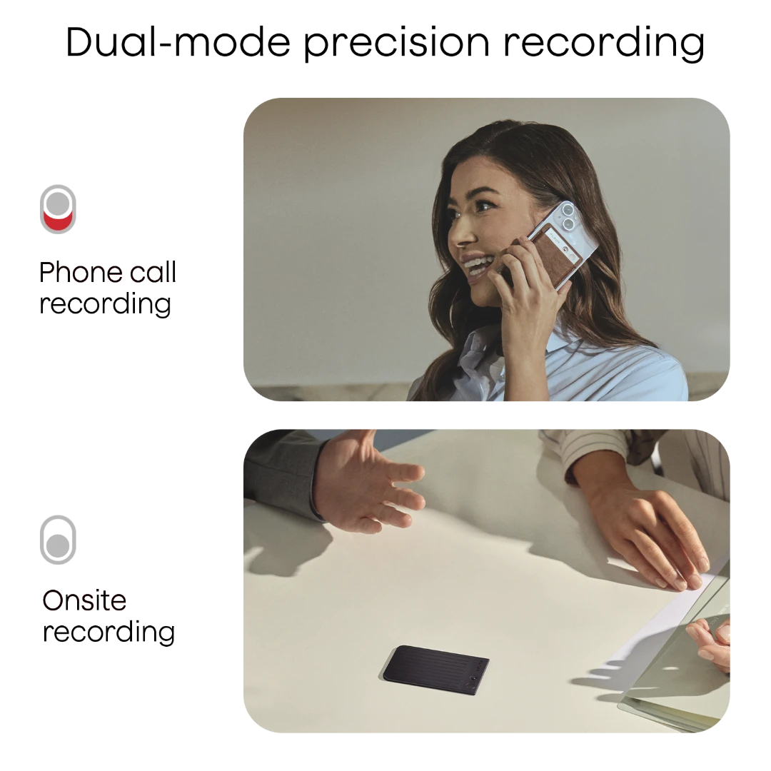 Plaud Note features dual-mode recording for phone calls and onsite meetings.