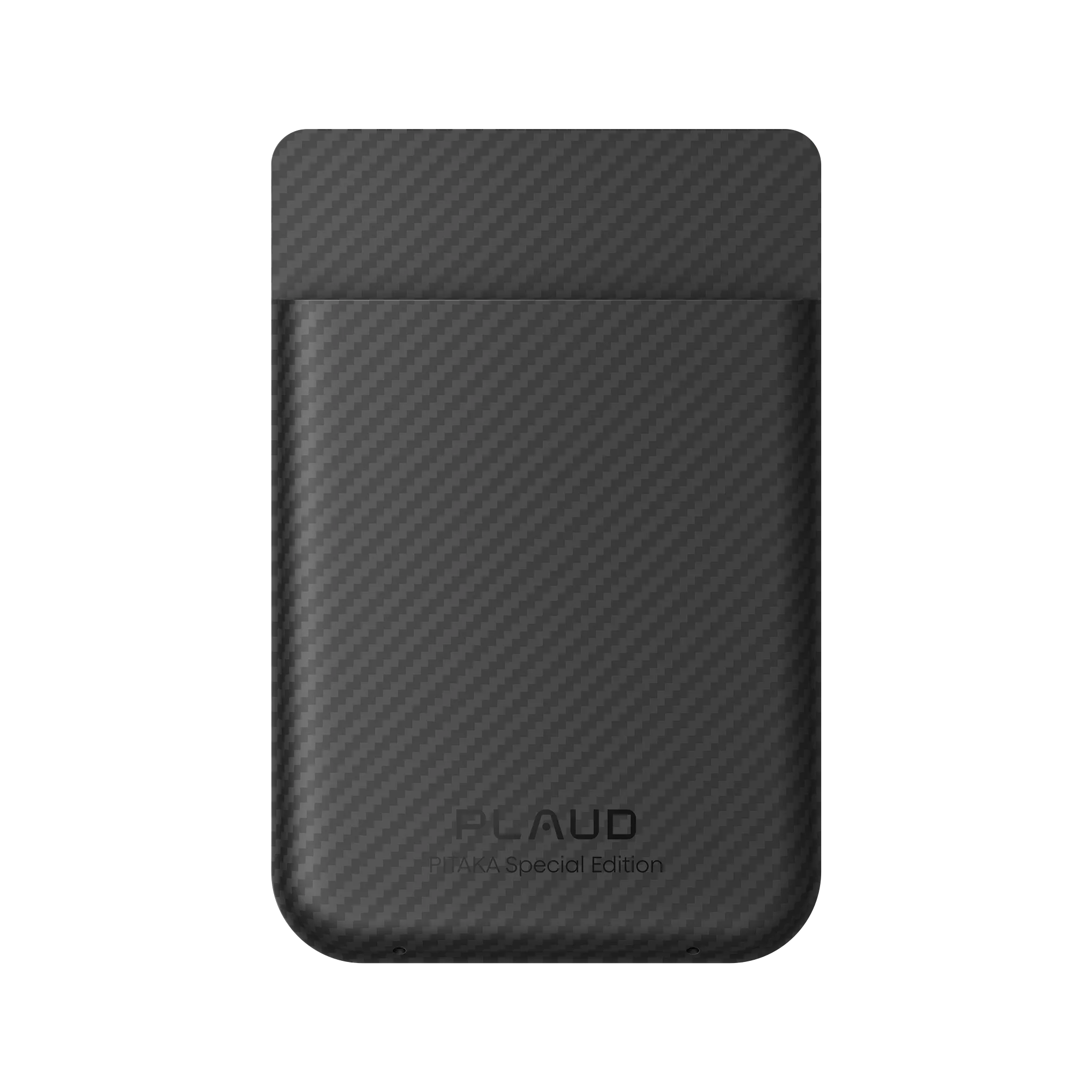 Plaud Note PITAKA Special Edition AI voice recorder with a black carbon fiber texture.