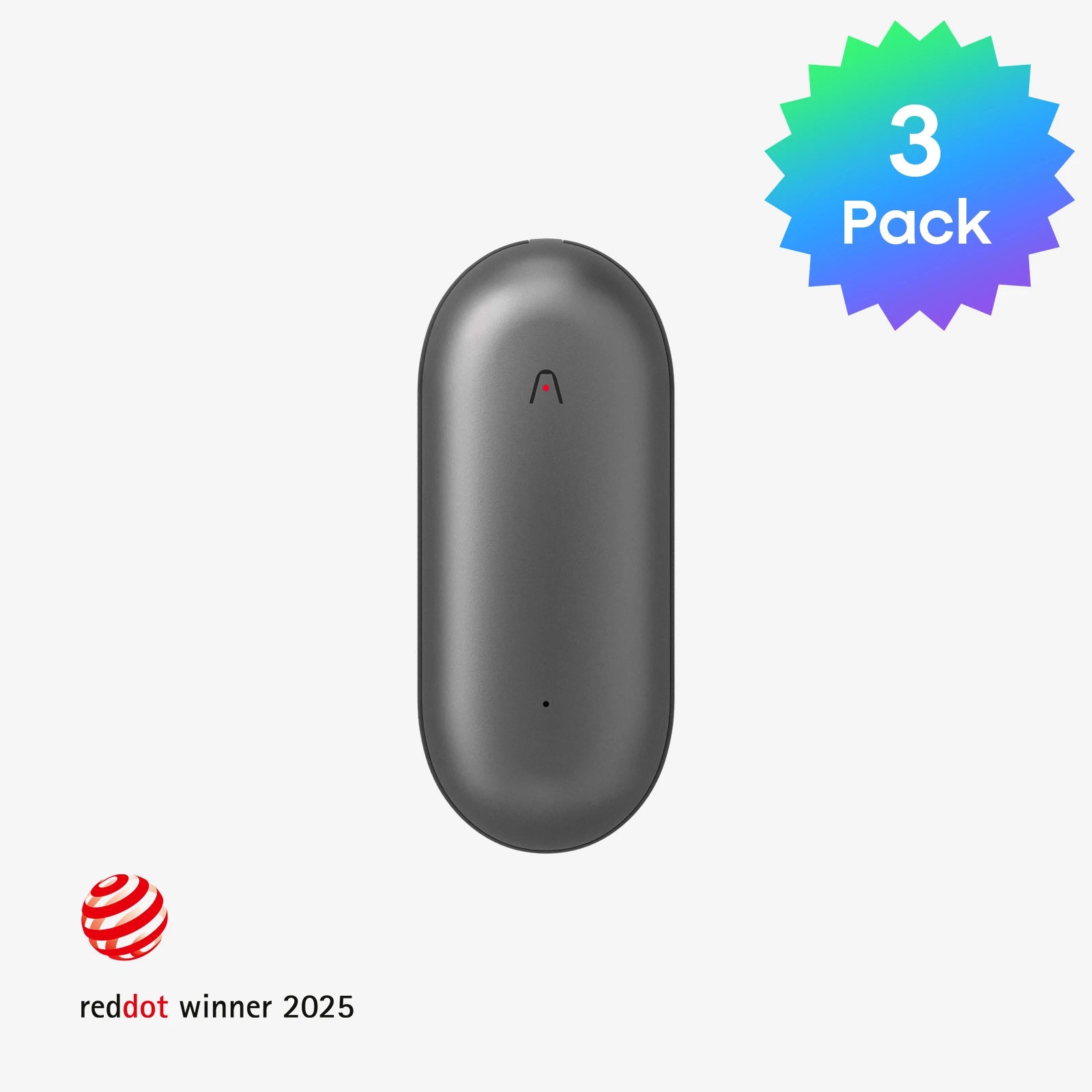 3 Pack of the Space Gray PLAUD NotePin AI voice recorder, a Red Dot Winner 2025.
