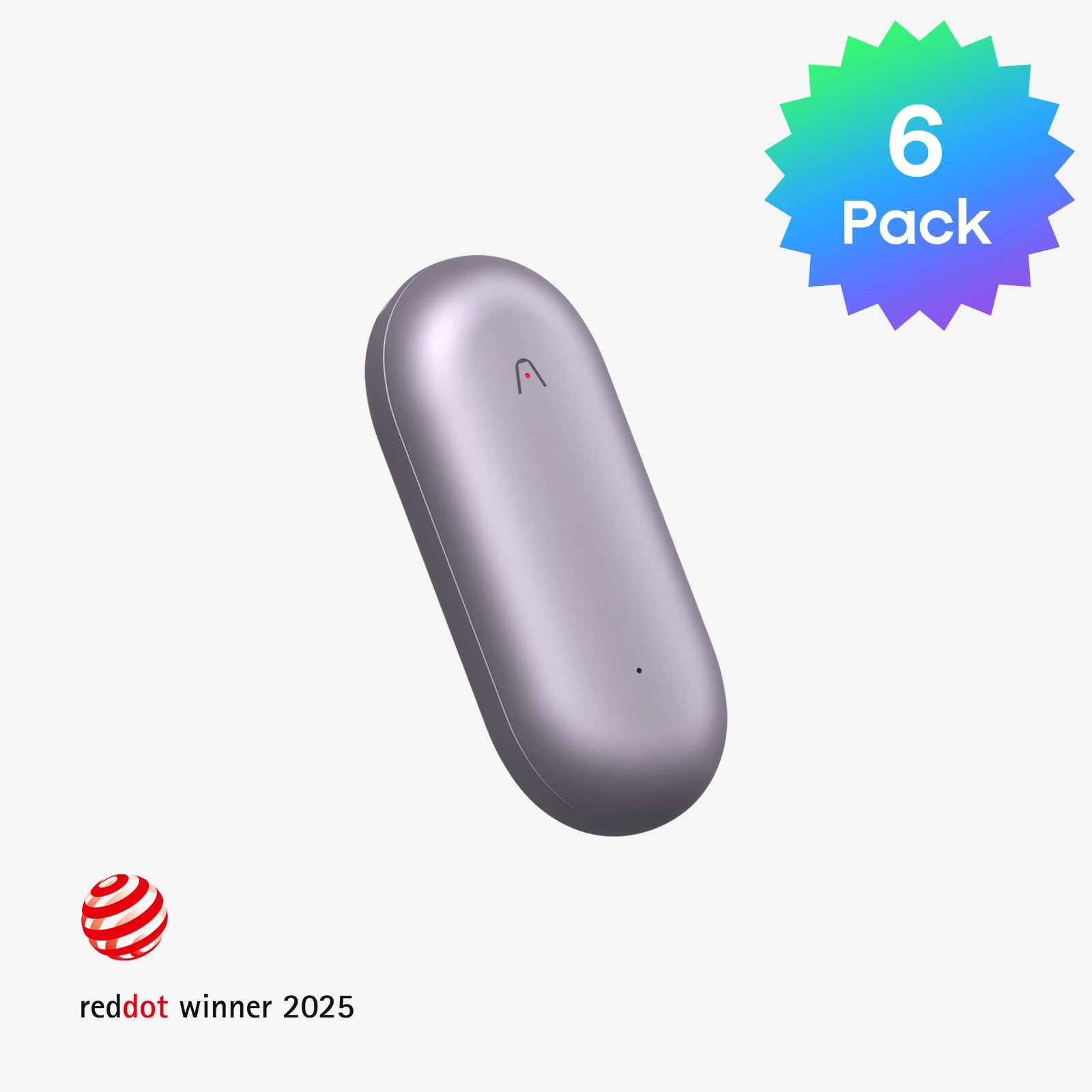 6-pack of purple Plaud NotePin wearable AI voice recorders, Red Dot Winner 2025.