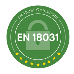 Green EN 18031 Compliant certification badge with a padlock icon and stars.
