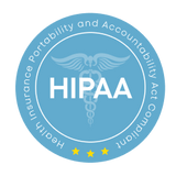 HIPAA Compliant seal for Health Insurance Portability and Accountability Act data security standards.