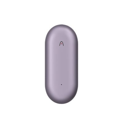Purple Plaud NotePin AI voice recorder with a sleek, pill-shaped design and metallic finish.