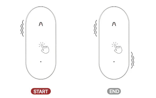 Diagram showing how to start and end recording on PLAUD NotePin using haptic vibration feedback.